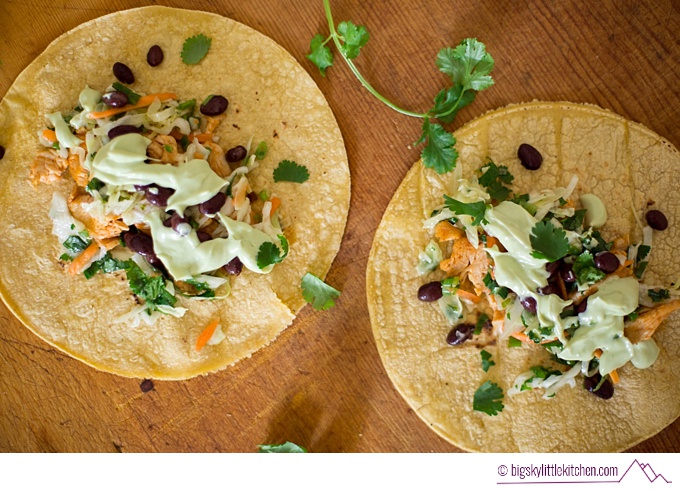 Chipotle Spice Chicken Tacos with Cilantro Slaw and Avocado Cream - Big ...